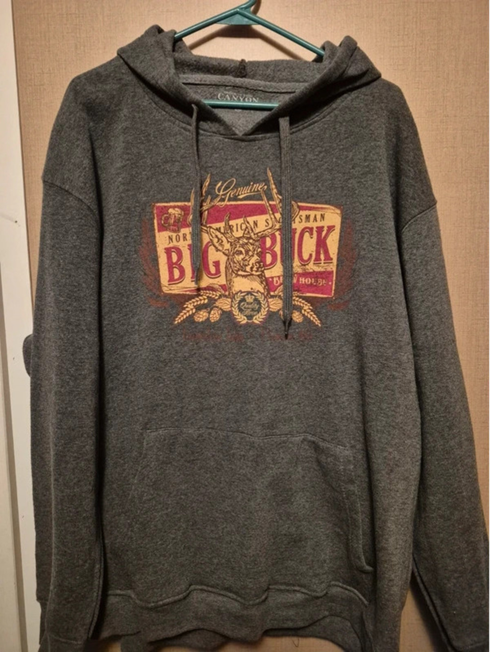 Canyon Big Buck Men's Gray Pullover Hoodie New Without Tags